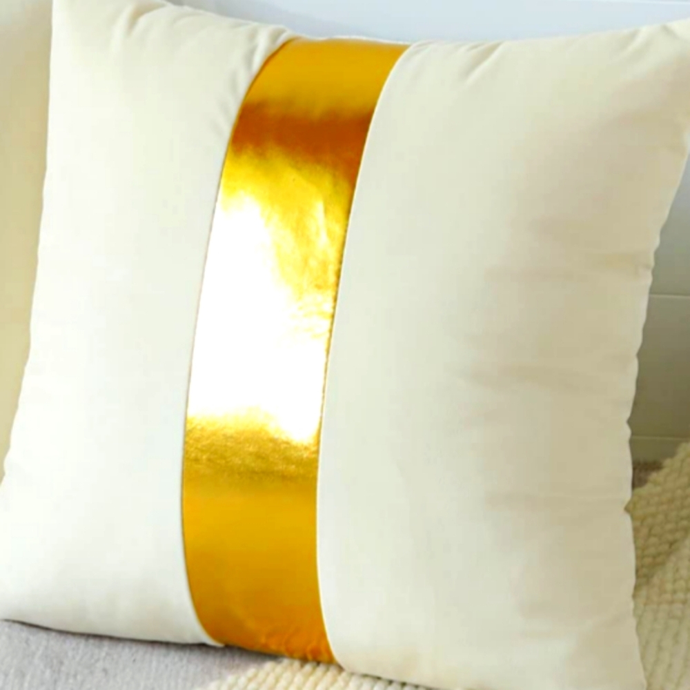 Beige & Gold Stripe Velvet Throw Pillow Case Sham